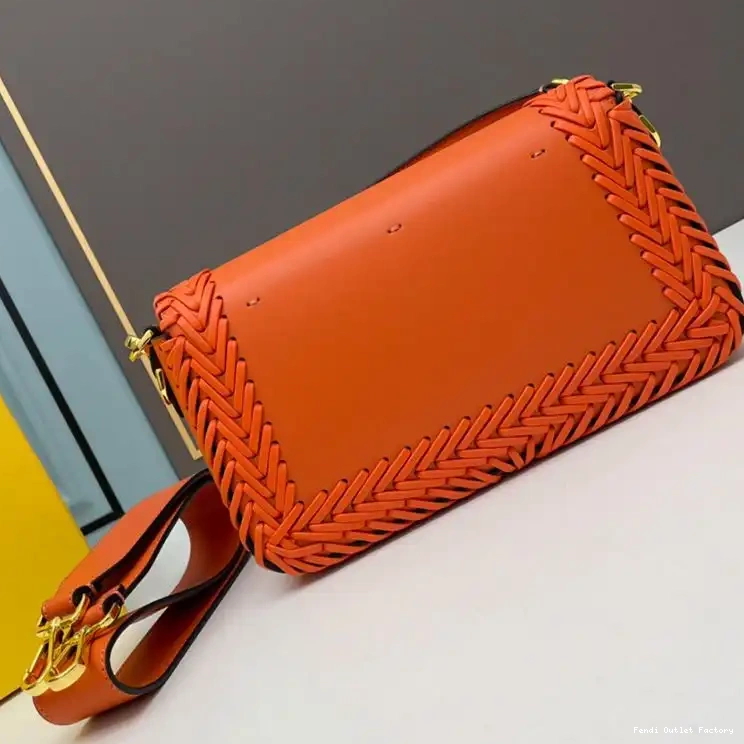 Affordable HOT Fendi Medium Stitching Baguette Bag In Leather Orange 0428